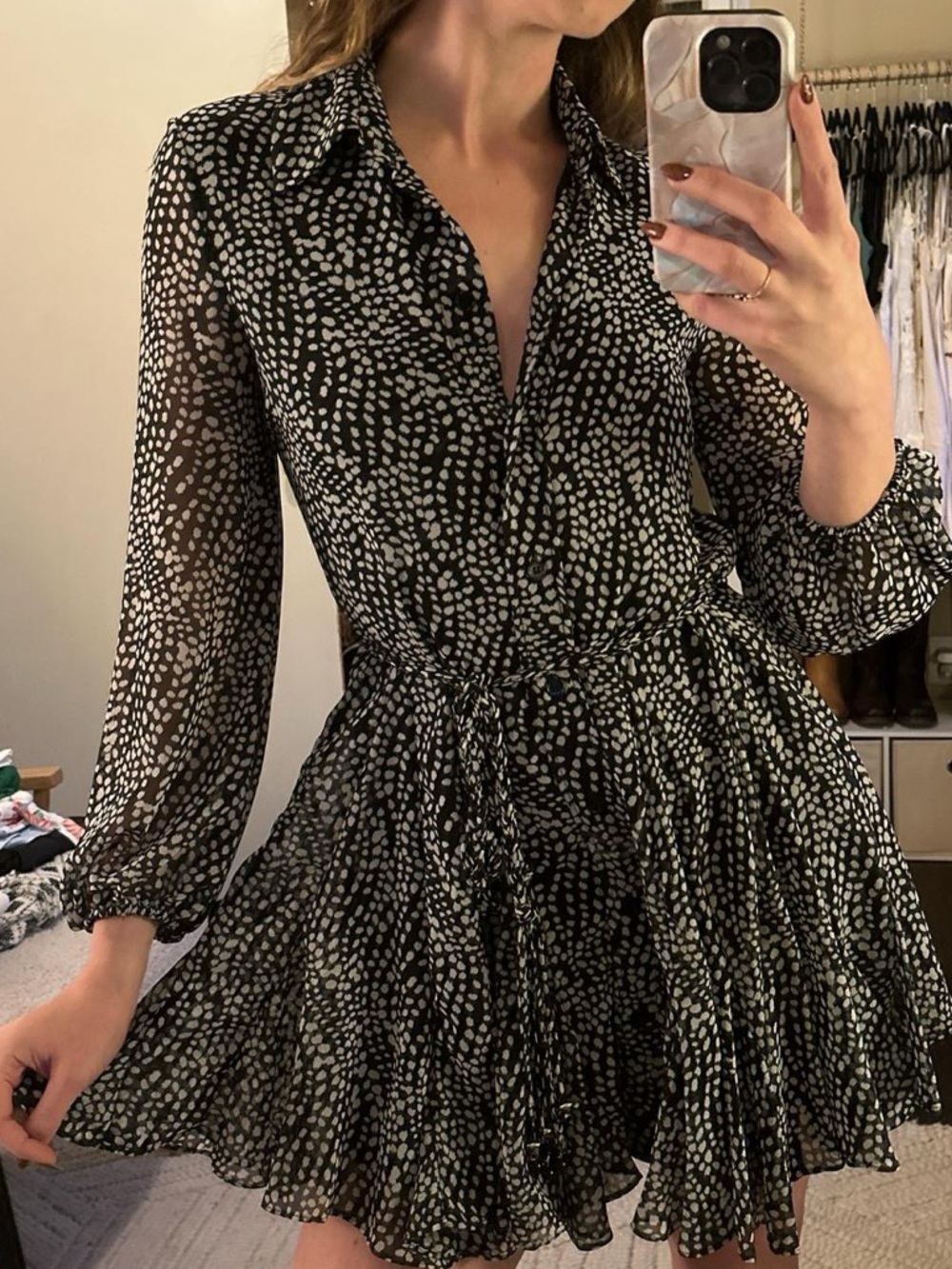 Zara Polka Dot Flowy Boho Mini Dress
